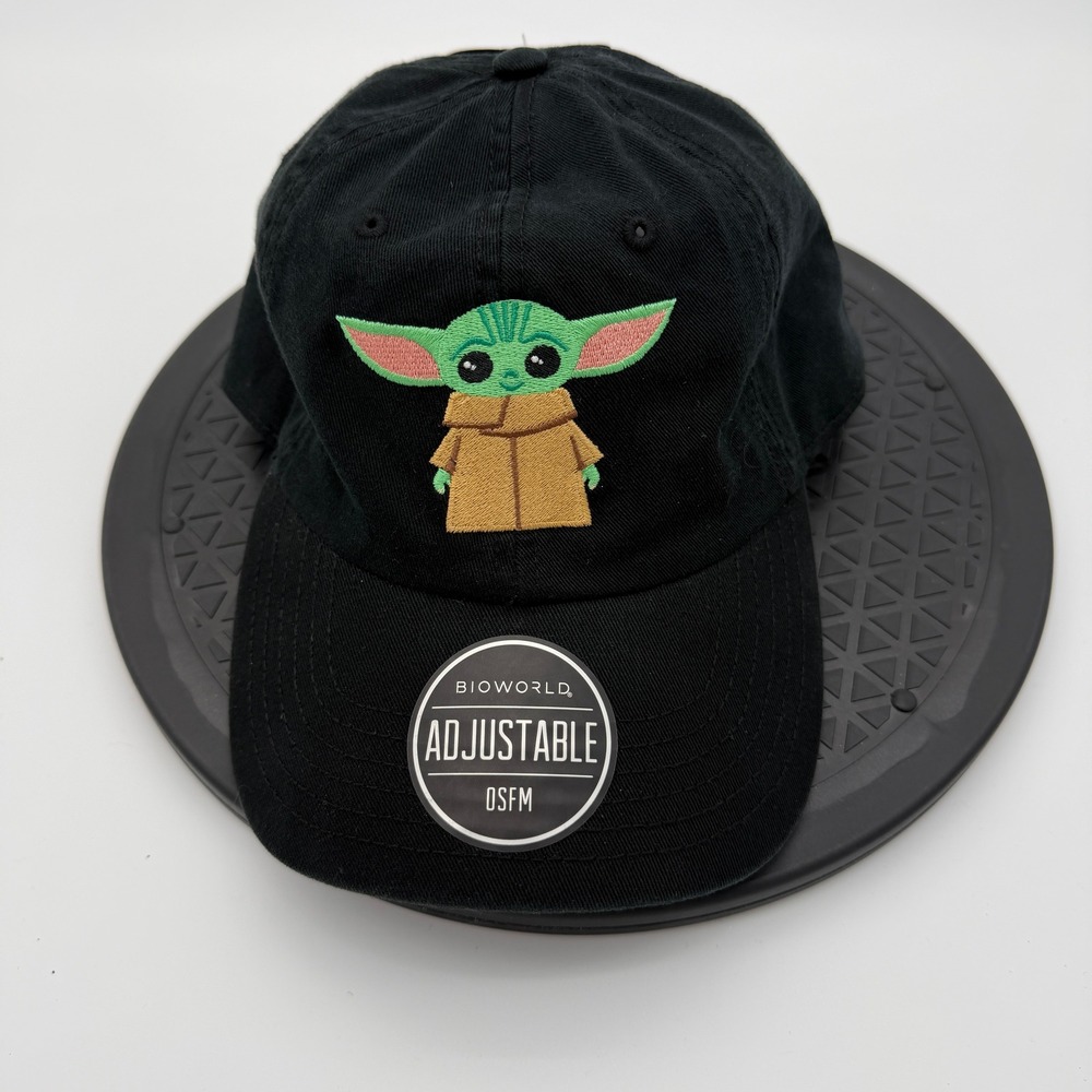 Star Wars Grogu Baby Yoda Bioworld Black Adjustable Hat Dad Cap OSFM New